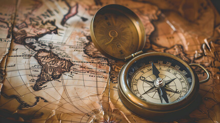 Navigating the Unknown: Compass Guiding the Way on Antique World Map