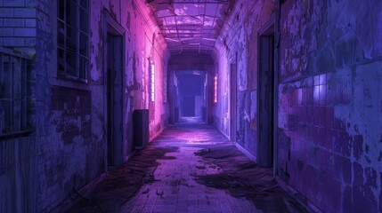 Fototapeta na wymiar Interiour of abandoned school hallway during the night