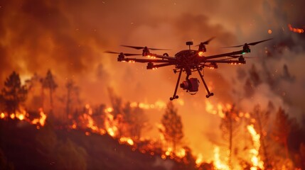 A wildfire surveillance drone hovers above, a high-tech guardian monitoring for signs of danger