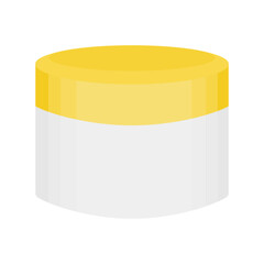 Icon white skin sunscreen jar with yellow cap isolated on transparent and white background. Closeup element for summer and cosmetics design decoration. Vector cartoon illustration. Sunscreens.