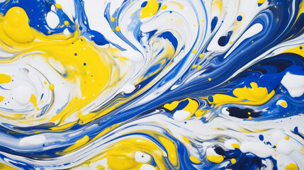 Intense swirls of cobalt blue and sunny yellow on a clean white background, evoking a feeling of warmth and vitality.