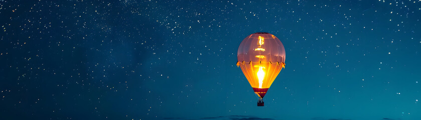 Midnight Voyage: A Hot Air Balloon Soaring Through the Night Sky - obrazy, fototapety, plakaty