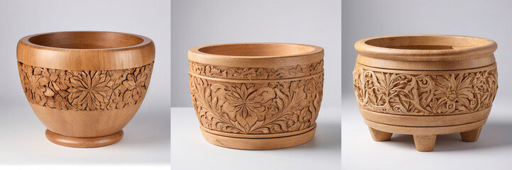 wooden pot on white background