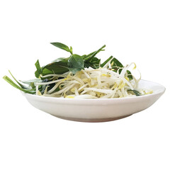 Chou dish 2 types of vegetables,  basil leaves, bean sprouts, eat to add nutritional value to the body.in Ceramic Bowl.