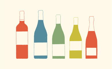 ボトル　ワイン　手書き　イラスト　セット　シンプル