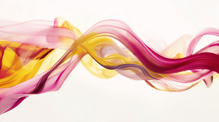Swirling ribbons of electric pink and golden yellow on a pristine white backdrop, exuding a sense of joy and optimism.