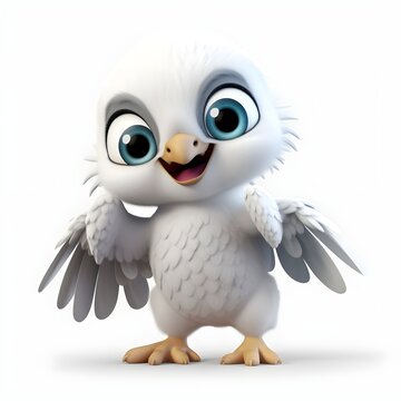 a white baby eagle  cartoon standing  image isolated on white background