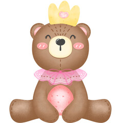 Drawing of happy birthday of baby bear girl and super cute gift.