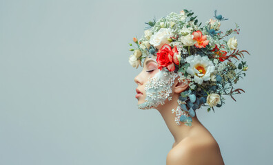 valentine's day, summer, floral, headpiece, woman, nature, beauty, elegance, blooming, fashion, style, vintage, flowers, roses, daisies, lilies, peonies, boutique, bridal, garden, luxury, detail, cere - obrazy, fototapety, plakaty
