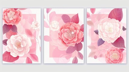 With camellias and plum flowers, this pink floral square template set is ideal for your next project.