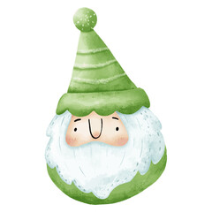 Christmas gnome. Watercolor illustration. Isolated on white background.
