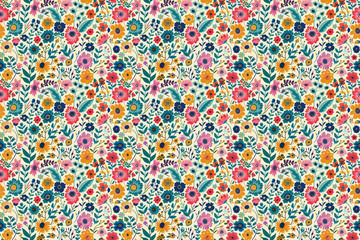 Naklejka premium A colorful floral pattern with a variety of flowers and leaves
