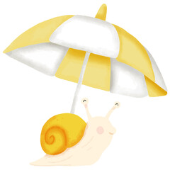 Illustration of a Snail and Umbrella on a White Background