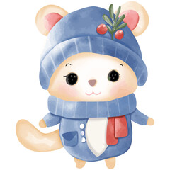 Cute cartoon bear in winter hat and scarf. Vector illustration.