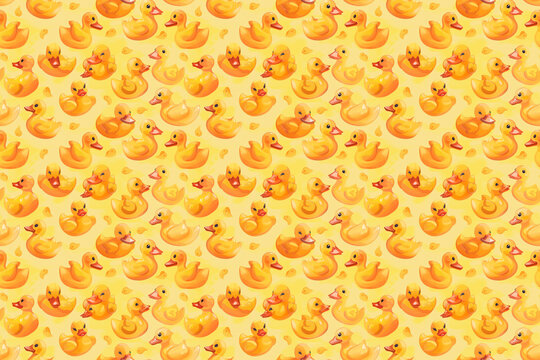 Yellow rubber ducks pattern on a sunny background