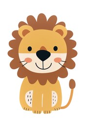 Cute flat lion. Sticker Clipart. AI generated.