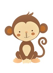 Obraz na płótnie Canvas Cute flat monkey. Sticker Clipart. AI generated.