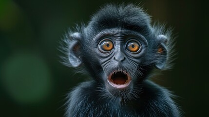 A close up of a monkey with its mouth open. AI.