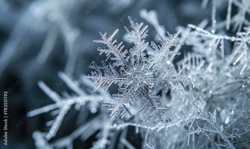 Canvas Prints A close up of a snowflake on the ground. AI.