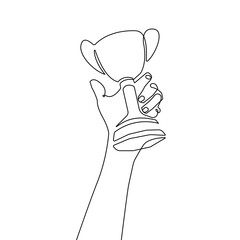Hand with Winner Cup Continuous One Line Drawing. Winner Concept One Line Illustration. Sports Victory Concept Line Art Abstract Minimal Contour Drawing. Vector EPS 10