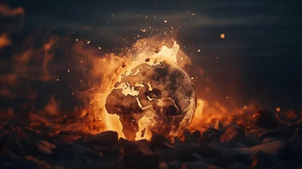 Fotobehang A world ablaze at dusk, embers of continents, closeup shot © auc