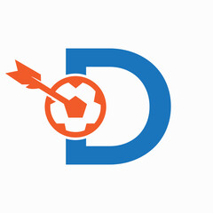 Letter D Football Logo and Target Arrow Symbol. Soccer Sign