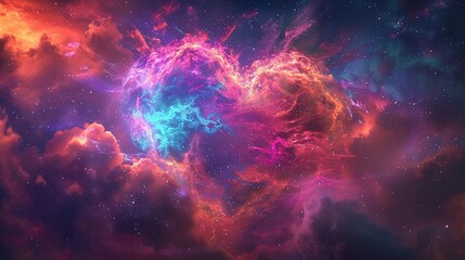 Loveinfused planet, heartshaped nebula background, vibrant colors, dreamy , 8k