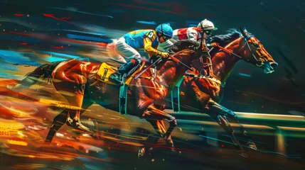 Fotobehang horse riding in the race , generative ai © Mahnoor