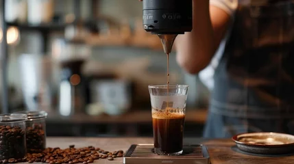 Rolgordijnen Aeropress Brewing Process for a Delectable and Specialized Coffee Experience © Intelligent Horizons