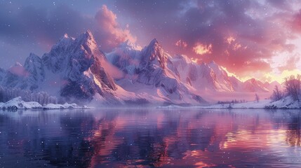The ethereal glow enveloping the pastel mountains evokes a tranquil symphony as dawn's majesty unfolds. - obrazy, fototapety, plakaty