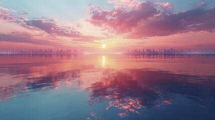 Calming Pastel Reflections, Serene Waters Mirroring the Sky