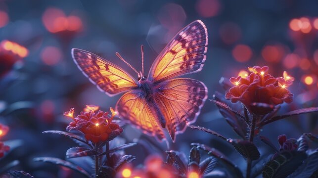 Calming Neon Butterflies, Flutters of Color in a Dreamy Garden