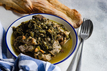 Traditional Georgian spring dish Chakapuli