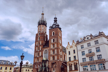 Fototapeta na wymiar Saint Mary's Basilica in Old Town of Krakow, Poland