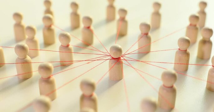 People society united by red threads on a white background