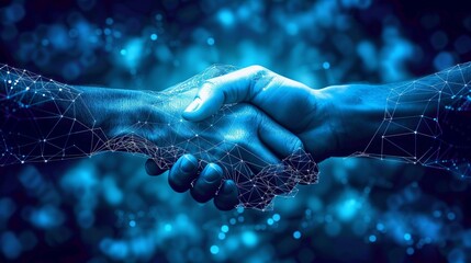 The digital handshake of blockchain technology ensuring secure transactions - obrazy, fototapety, plakaty
