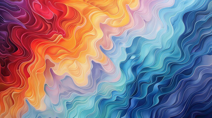 Energetic waves of color dance gracefully, intertwining to form a mesmerizing gradient pattern agnst a clean canvas.