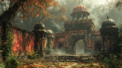 Ancient Temple Ruins Shrouded in Mist, A Whispers of History and Mystery