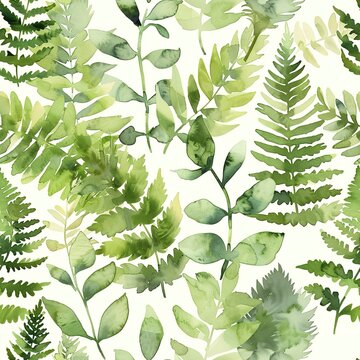 Petite painted ferns, seamless, natural light watercolor. Seamless Pattern, Fabric Pattern,  Tumbler Wrap, Mug Wrap.