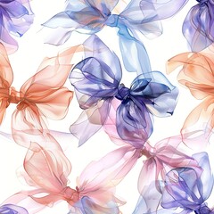 Light watercolor chiffon bows, seamless, ethereal and graceful. Seamless Pattern, Fabric Pattern,  Tumbler Wrap, Mug Wrap.
