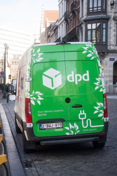 Brussels - Belgium - 30 February 2024 - rear view of DPD delivery truck parked in the street