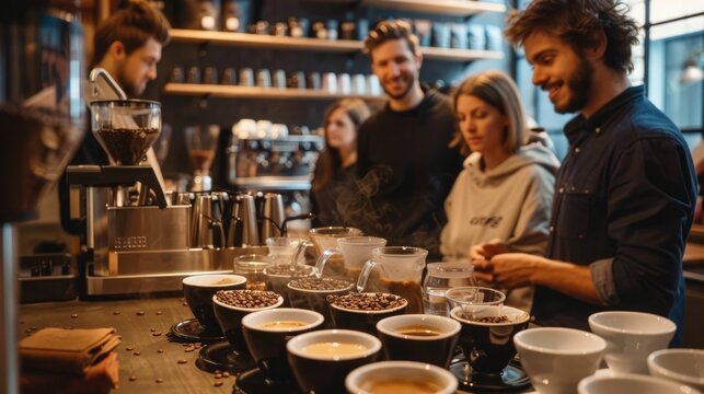 Coffee Enthusiasts Gathering for Workshop to Learn and Taste the Craft