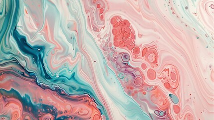 Serene pastel swirls in the abstract marbling of oil and acrylic - obrazy, fototapety, plakaty