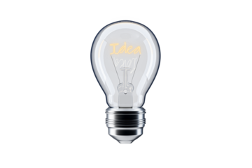 A lightbulb with "Idea" written inside it, isolated on a white background, symbolizing a concept of creativity and innovation