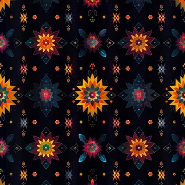 A seamless pattern with colorful floral ornament.