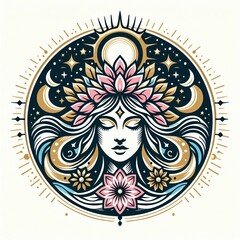 Mystical Goddess Logo: Vector Illustration for Spiritual Branding