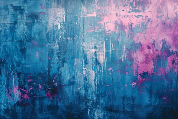 Abstract Blue and Pink Grunge Background with Paint Strokes in the Style of Various Artists. Textured Canvas with Splashes and Drips of Color, Reminiscent of Abstract Expressionist Techniques.  - obrazy, fototapety, plakaty