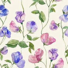 Mini sweet peas, seamless pattern, light watercolor, charming. Seamless Pattern, Fabric Pattern,  Tumbler Wrap, Mug Wrap.