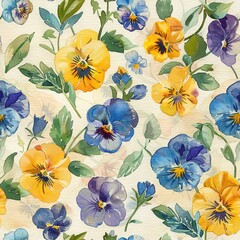 Tiny painted pansies, seamless, whimsical light watercolor. Seamless Pattern, Fabric Pattern,  Tumbler Wrap, Mug Wrap.