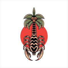 scorpion summer tattoo vector design